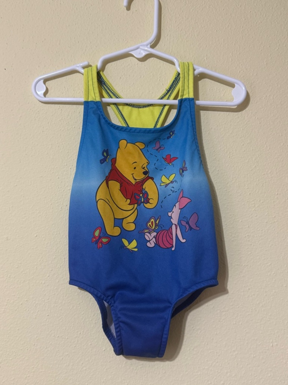 Vintage Winnie the Pooh Kids One-Piece Swimsuit - Blue & Lime